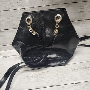 Cristian of Italy Vintage Genuine Black Leather Shoulder Bucket Bag Chain Strap